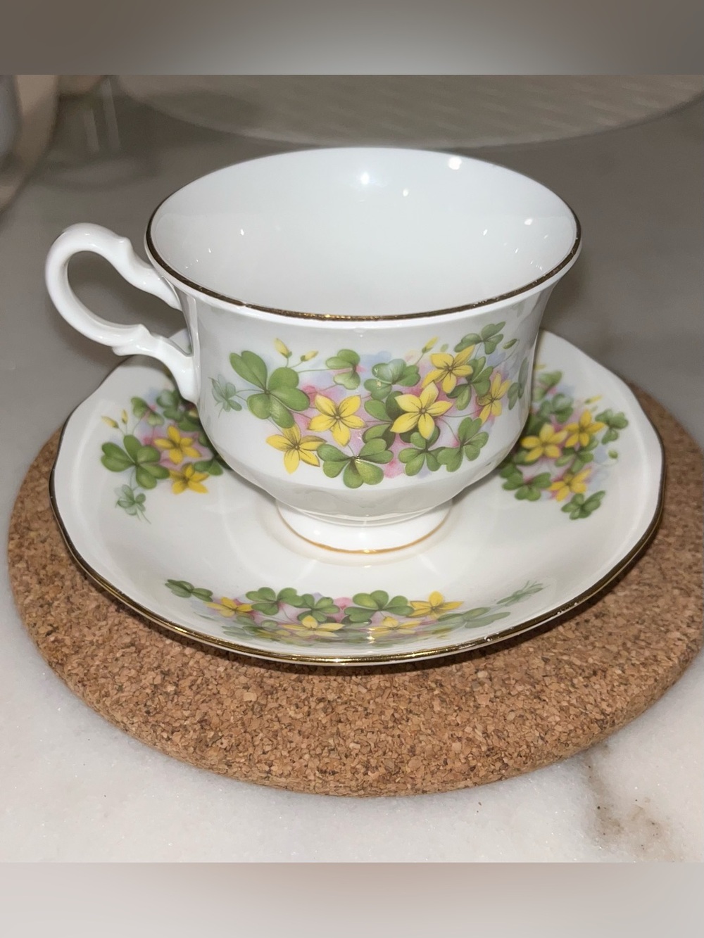 Queen Anne Bone China Teacup & Saucer  with Yellow Floral design